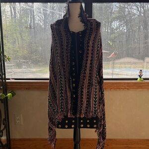 Maurices Black Multicolor Aztec Knit Scarf with Fringe